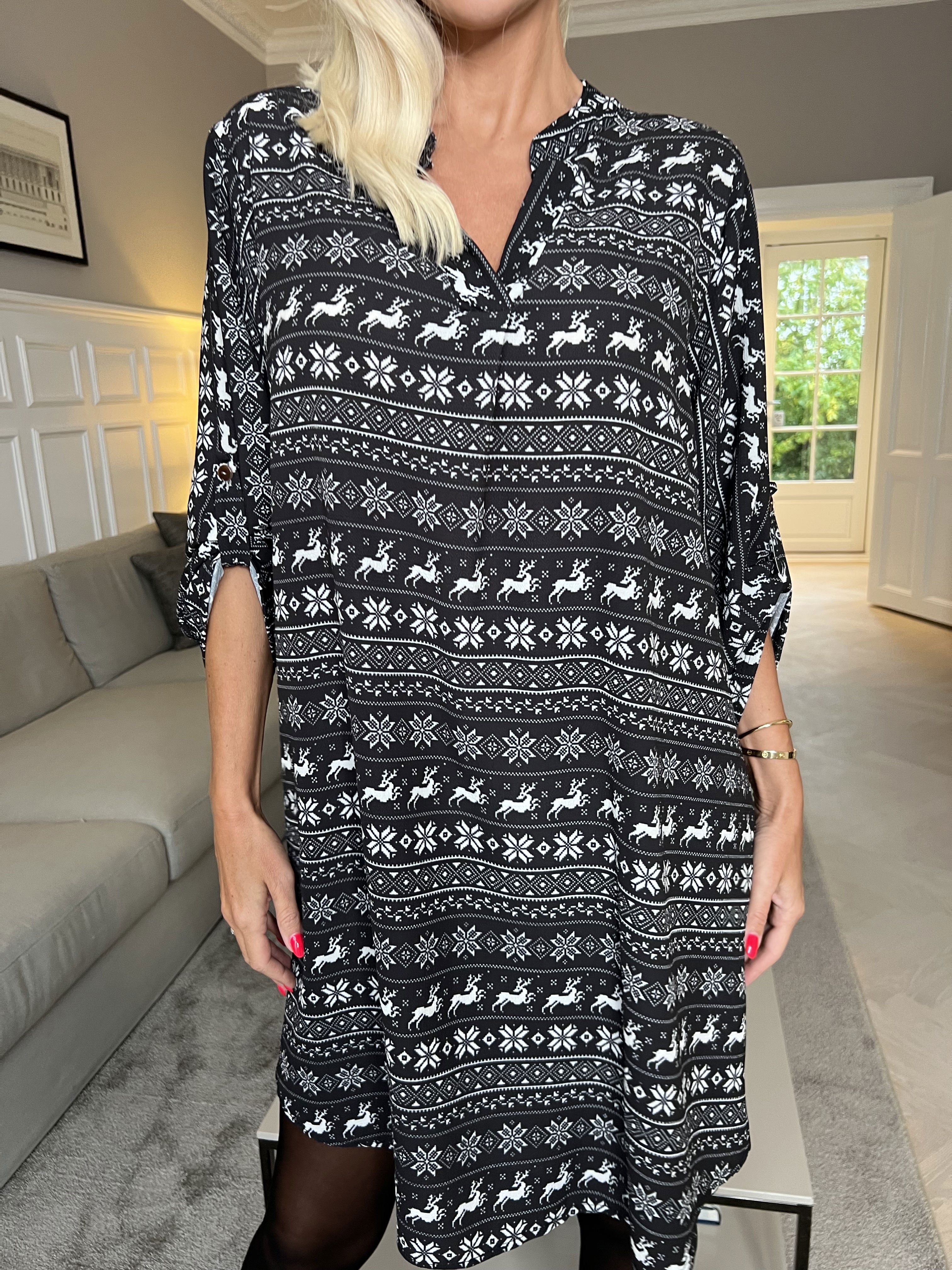 Vanesa Christmas Dress - Skjortklänning med julmönster